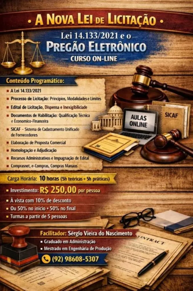 Treinamento - “A Nova Lei de Licitação Lei 14.133/2021 e o Pregão Eletrônico - Curso On Line”