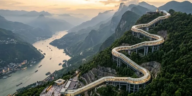 A China inaugurou a maior escada rolante do mundo.